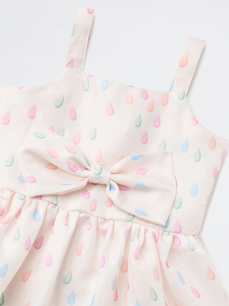 HOP Kids Girls Multicolour Printed Bow-Detailed Dress - Image 5