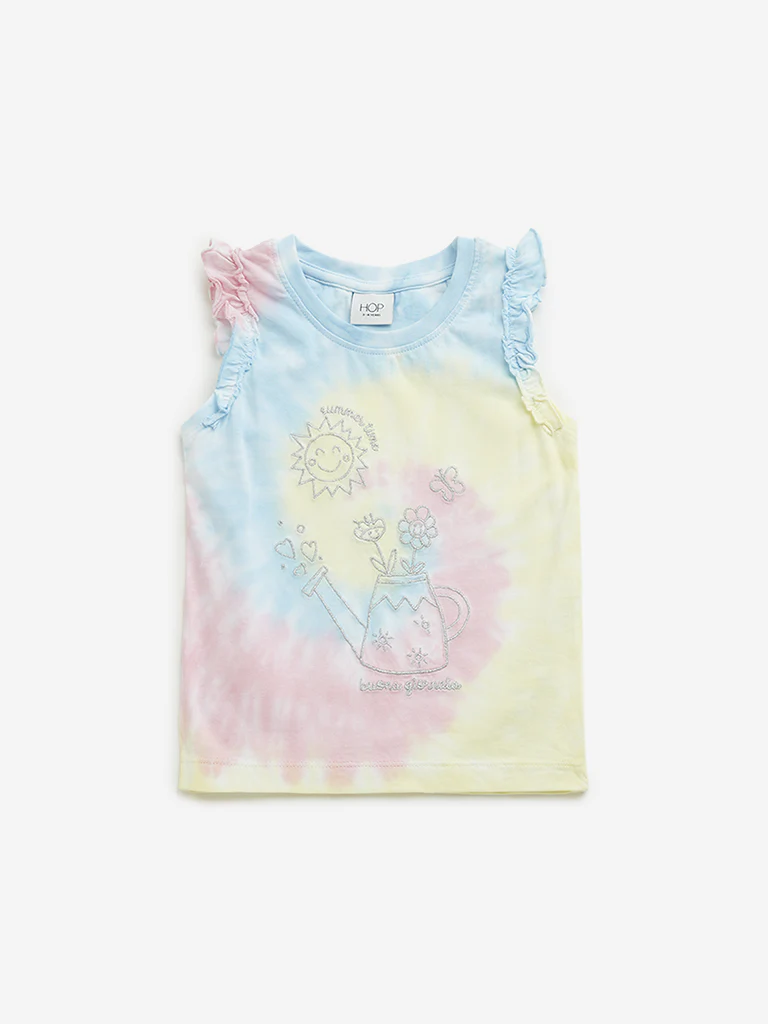 HOP Kids Girls Multicolour Tie-Dye Cotton Top