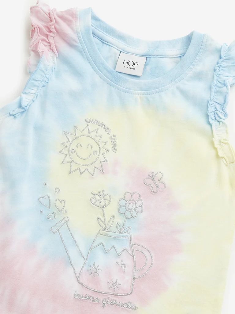 HOP Kids Girls Multicolour Tie-Dye Cotton Top - Image 4