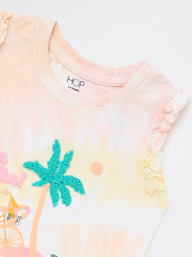 HOP Kids Girls Multicolour Tie-Dye Cotton Top - Image 6