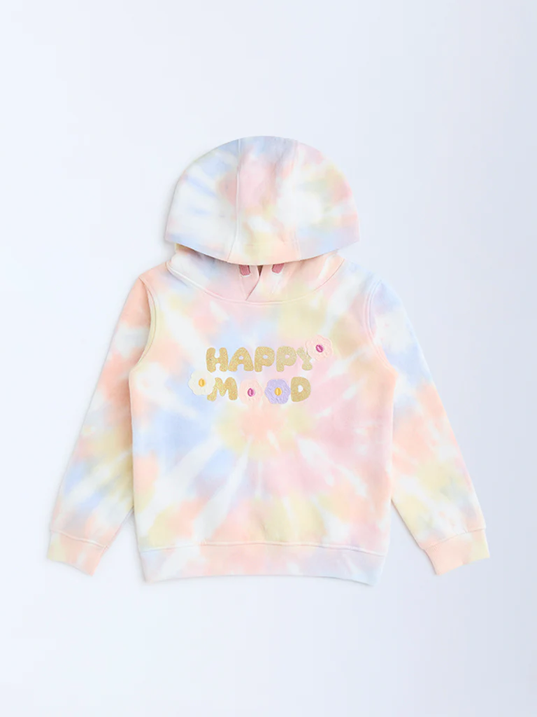 HOP Kids Girls Multicolour Tie-Dye Design Cotton-Blend Hoodie - Image 3