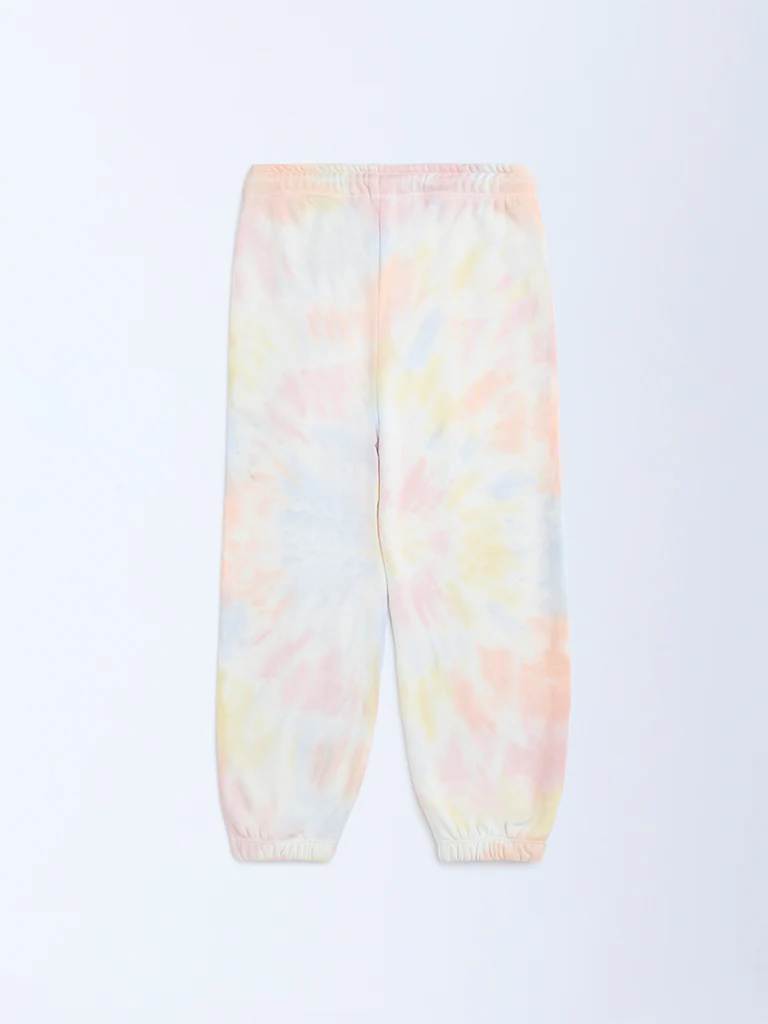 HOP Kids Girls Multicolour Tie-Dye High-Rise Cotton-Blend Joggers - Image 5