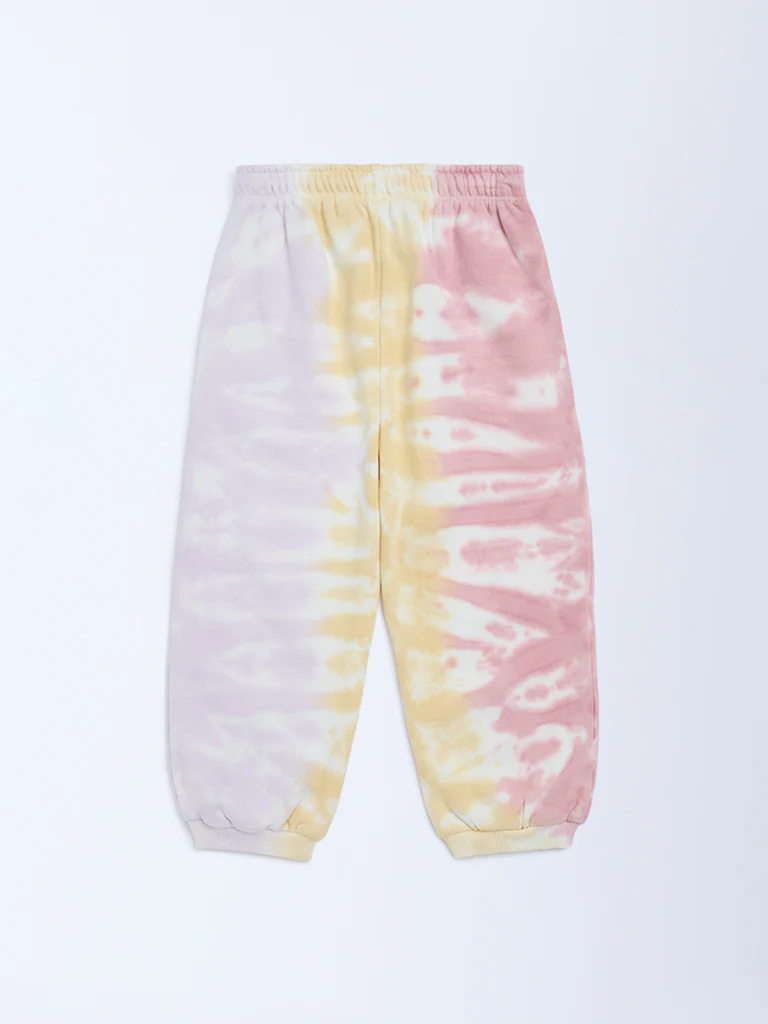 HOP Kids Girls Multicolour Tie-Dye High-Rise Cotton-Blend Joggers - Image 5