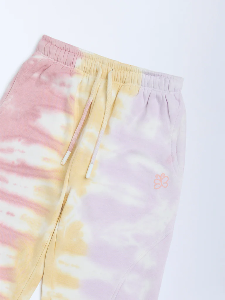 HOP Kids Girls Multicolour Tie-Dye High-Rise Cotton-Blend Joggers - Image 6