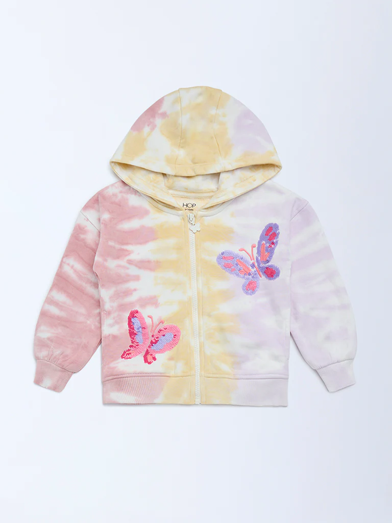 HOP Kids Girls Multicolour Tie-Dye Print Cotton-Blend Sweatshirt - Image 2
