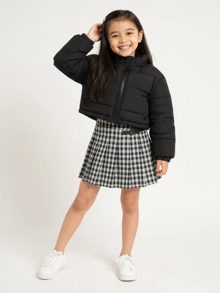 HOP Kids Girls Navy Checkered High-Rise Skirt