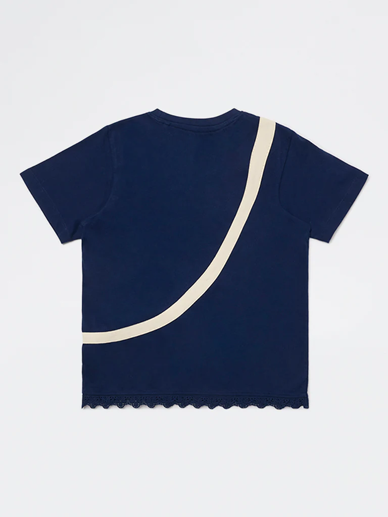 HOP Kids Girls Navy Pouch Detailed Cotton T-Shirt - Image 4