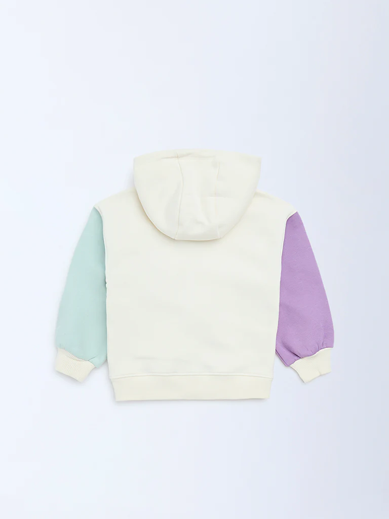 HOP Kids Girls Off-White Colour-Blocked Hoodie - Image 5