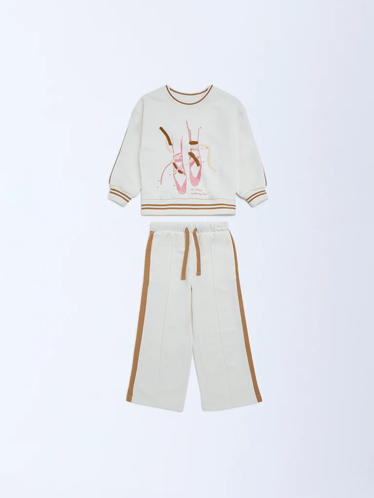 HOP Kids Girls Off-White Cotton-Blend Co-ord Set - Image 3