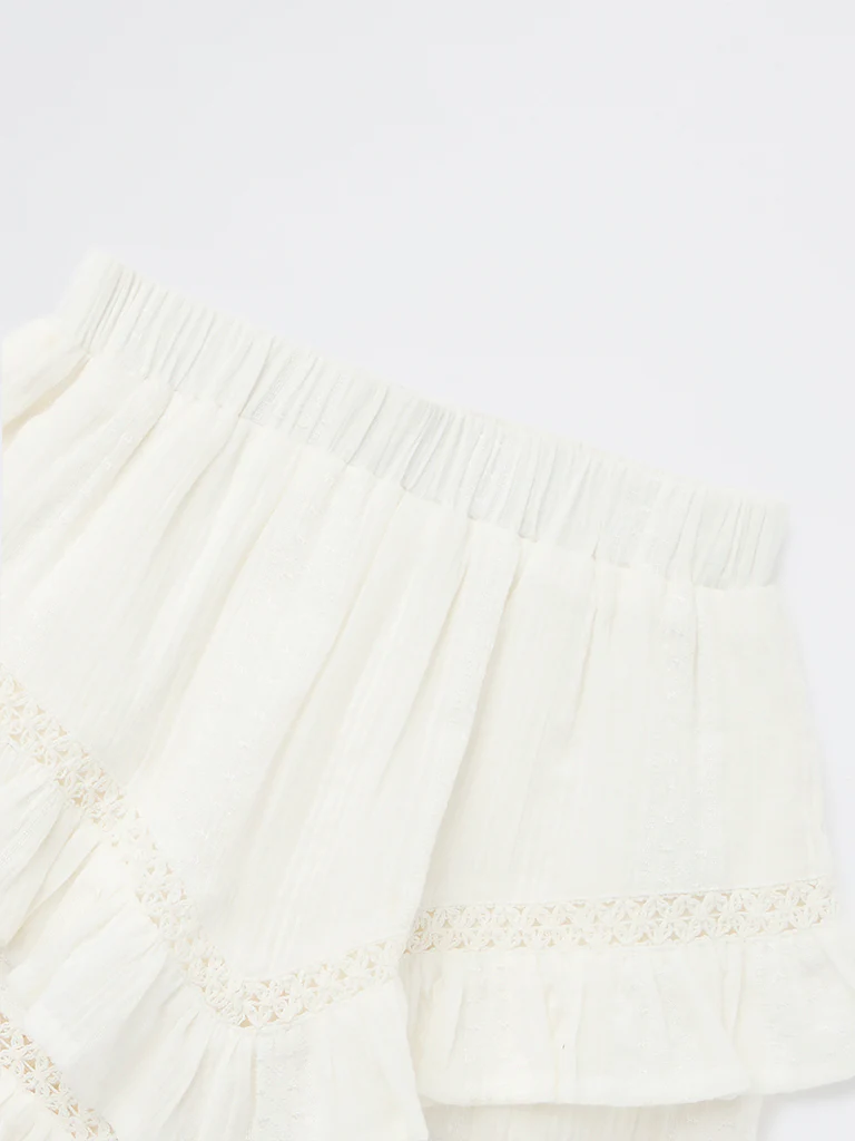 HOP Kids Girls Off-White Cotton-Blend High-Rise Skirt - Image 5
