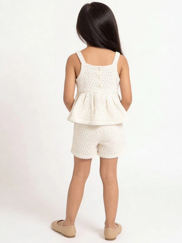 HOP Kids Girls Off-White Crochet-Knitted Cotton Top and Shorts Set - Image 2