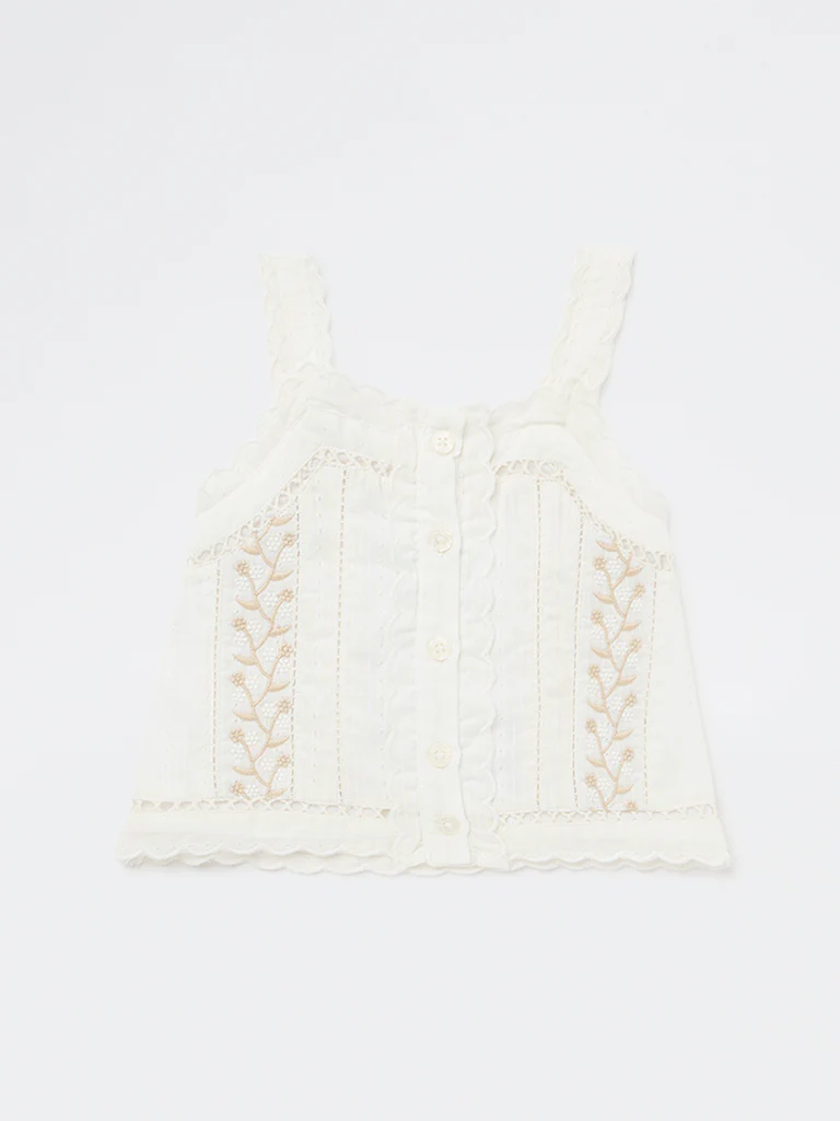 HOP Kids Girls Off-White Embroidered Cotton-Blend Top - Image 3
