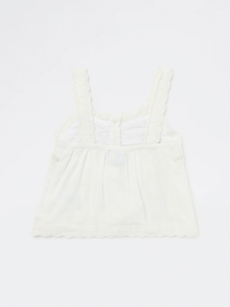 HOP Kids Girls Off-White Embroidered Cotton-Blend Top - Image 4