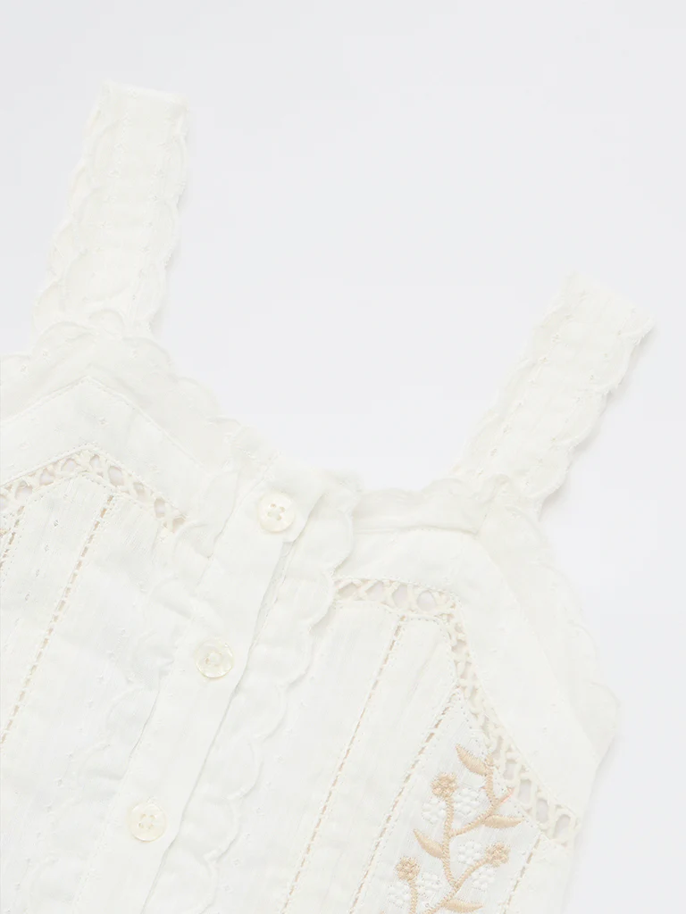 HOP Kids Girls Off-White Embroidered Cotton-Blend Top - Image 5