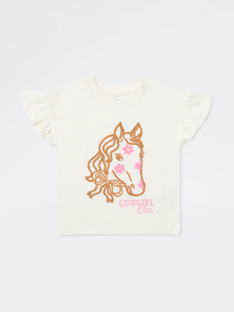 HOP Kids Girls Off-White Embroidered Cotton Top - Image 3