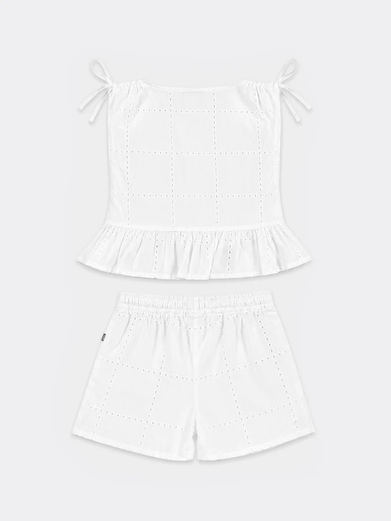 HOP Kids Girls Off-White Embroidered Cotton Top and Shorts Set - Image 4