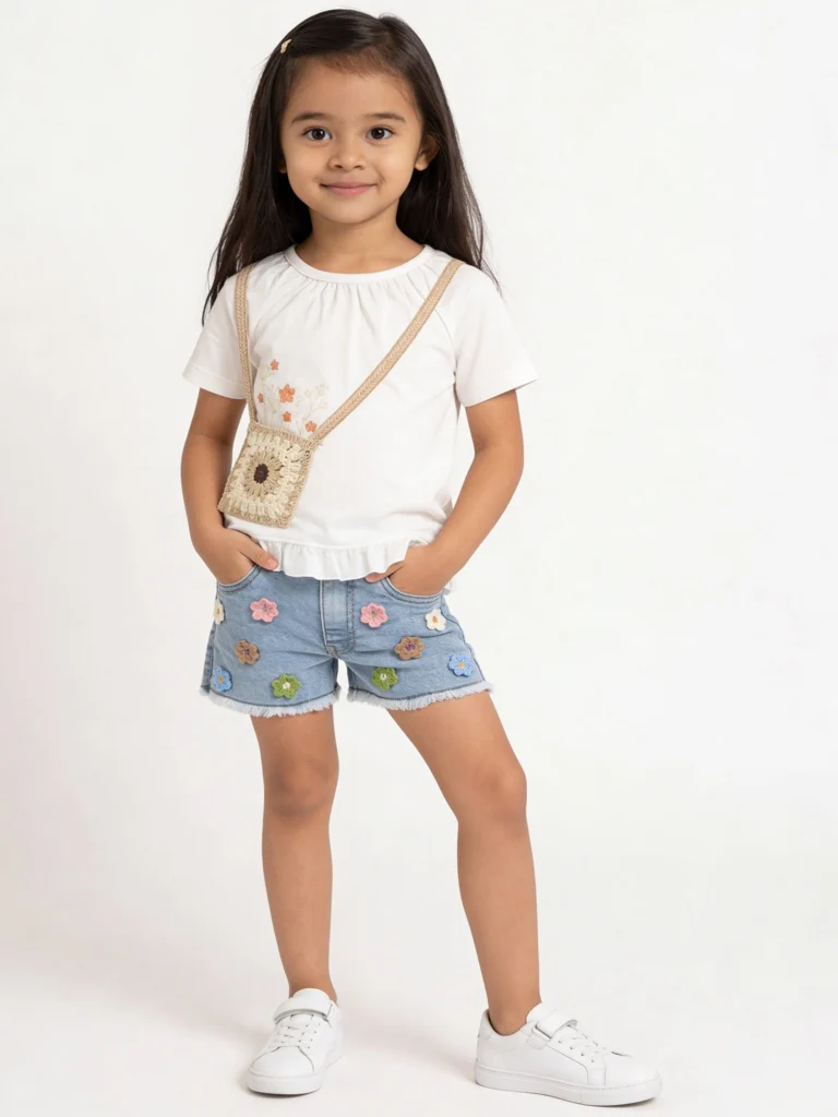 HOP Kids Girls Off-White Embroidered Crocheted Cotton Top