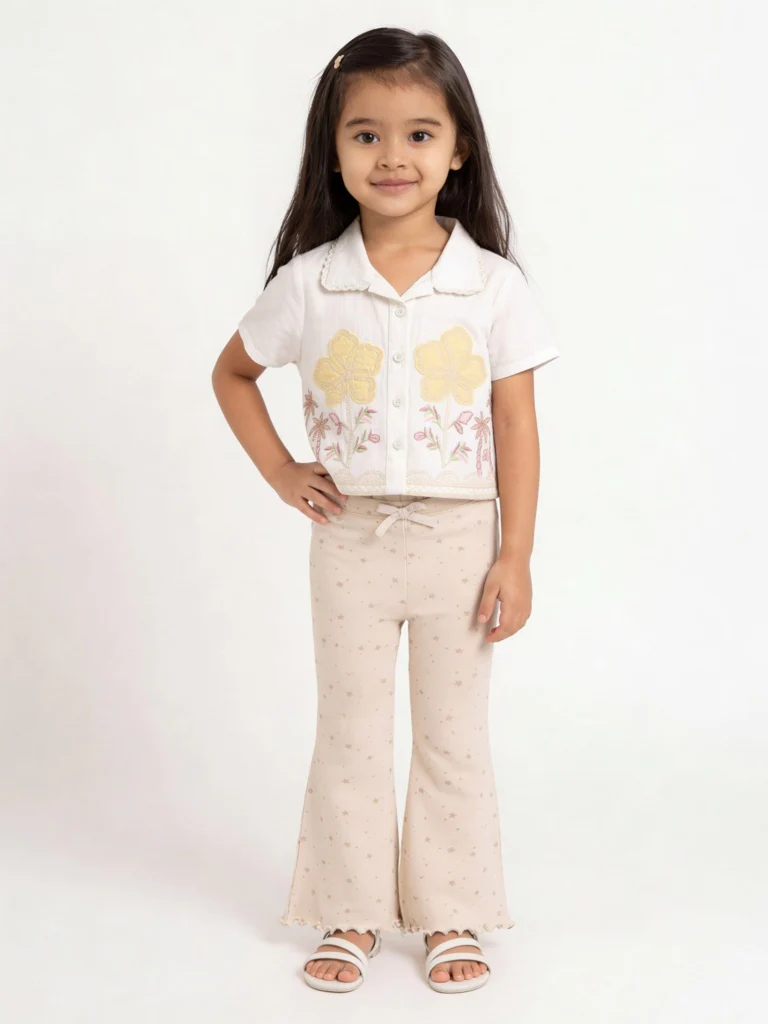 HOP Kids Girls Off-White Embroidered Resort-Fit Cotton Shirt