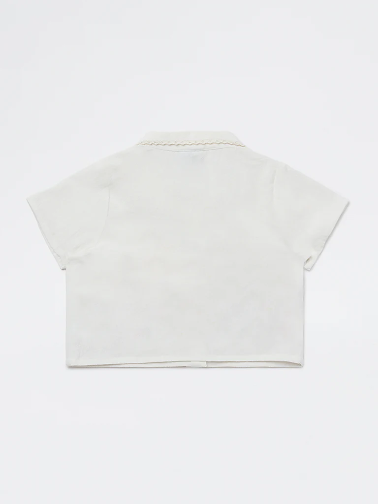 HOP Kids Girls Off-White Embroidered Resort-Fit Cotton Shirt - Image 4