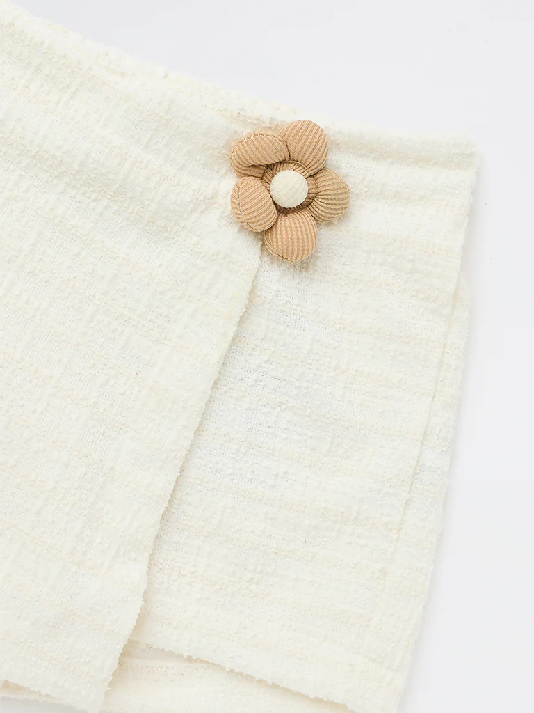 HOP Kids Girls Off-White Floral-Detailed Jacquard Skorts - Image 5
