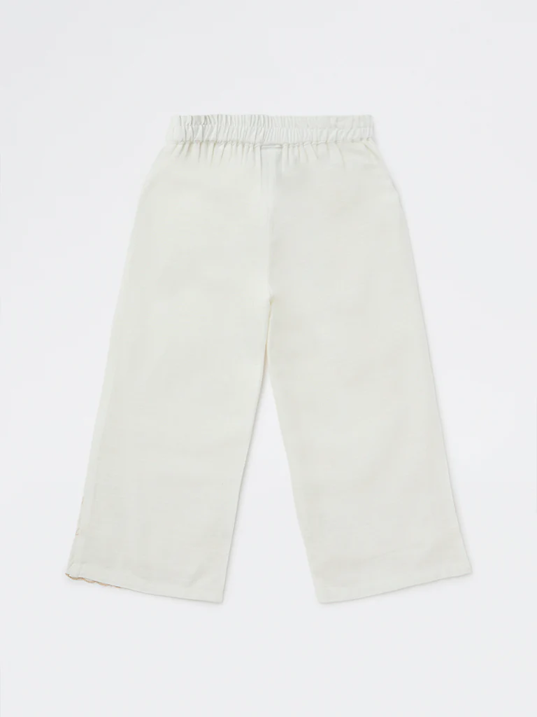 HOP Kids Girls Off-White Floral Embroidered High-Rise Pants - Image 4