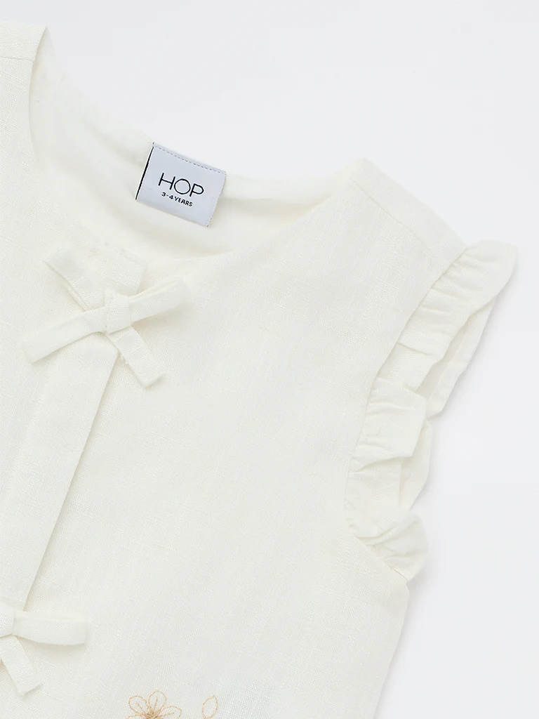 HOP Kids Girls Off-White Floral Embroidered Top - Image 5