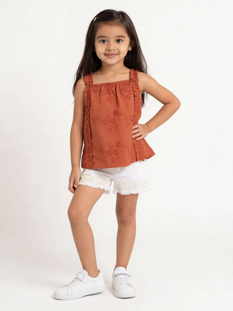 HOP Kids Girls Off-White Floral High-Rise Denim Shorts