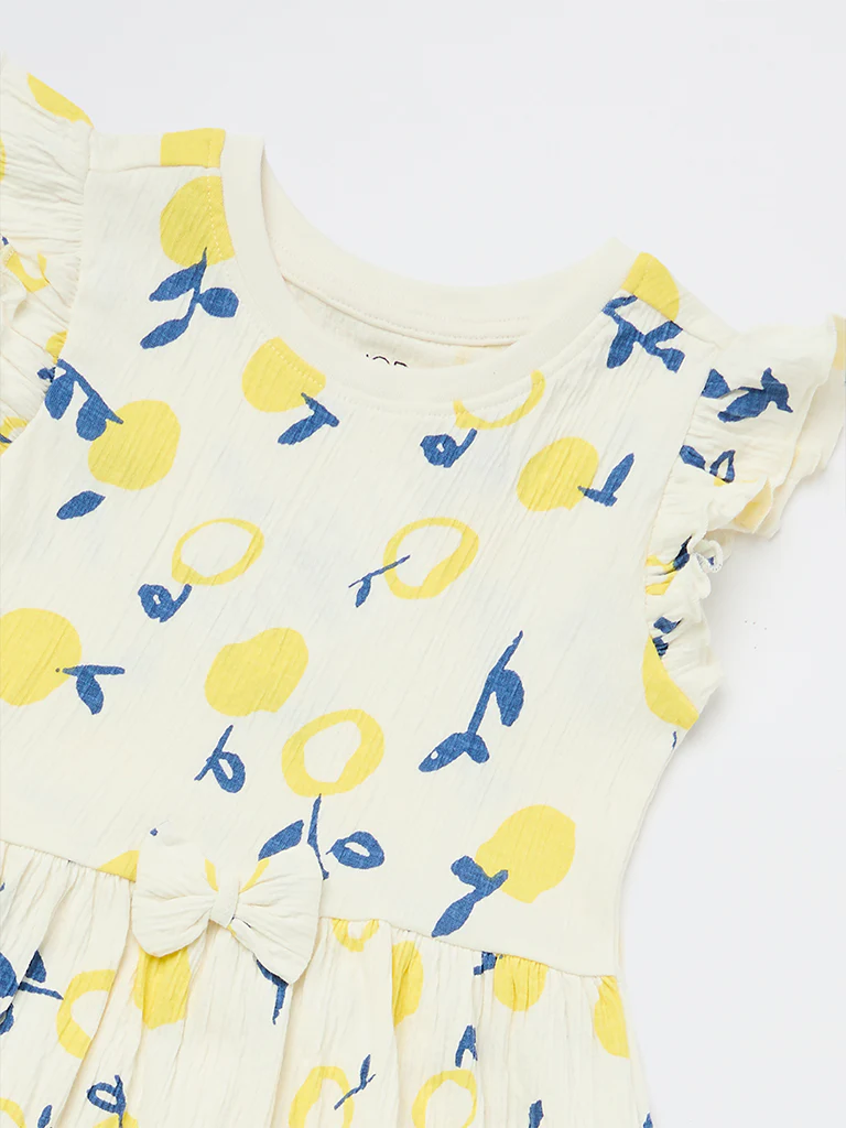 HOP Kids Girls Off-White Fruits Printed Cotton-Blend A-Line Dress - Image 4