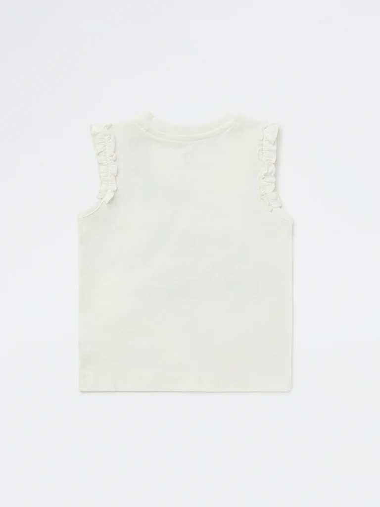 HOP Kids Girls Off-White Graphic Printed Cotton Top - Image 5