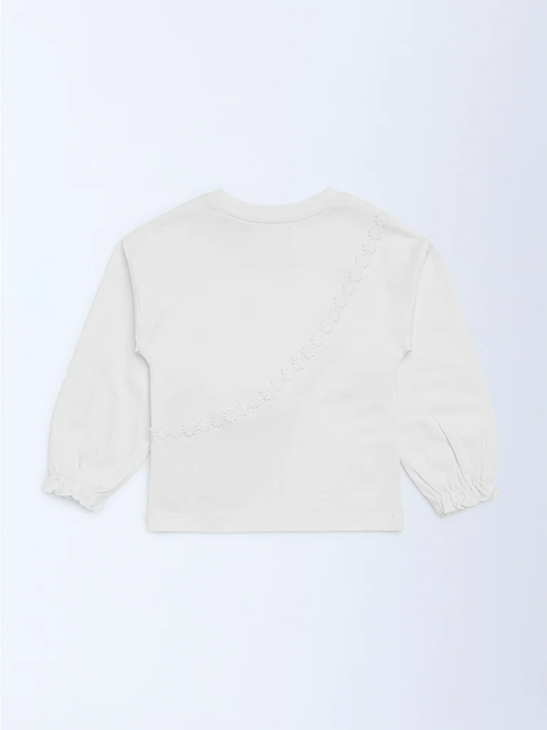 HOP Kids Girls Off-White Heart Embellished Cotton Top - Image 3