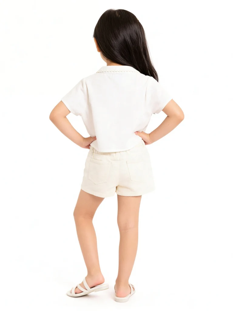 HOP Kids Girls Off-White High-Rise Cotton Shorts - Image 3