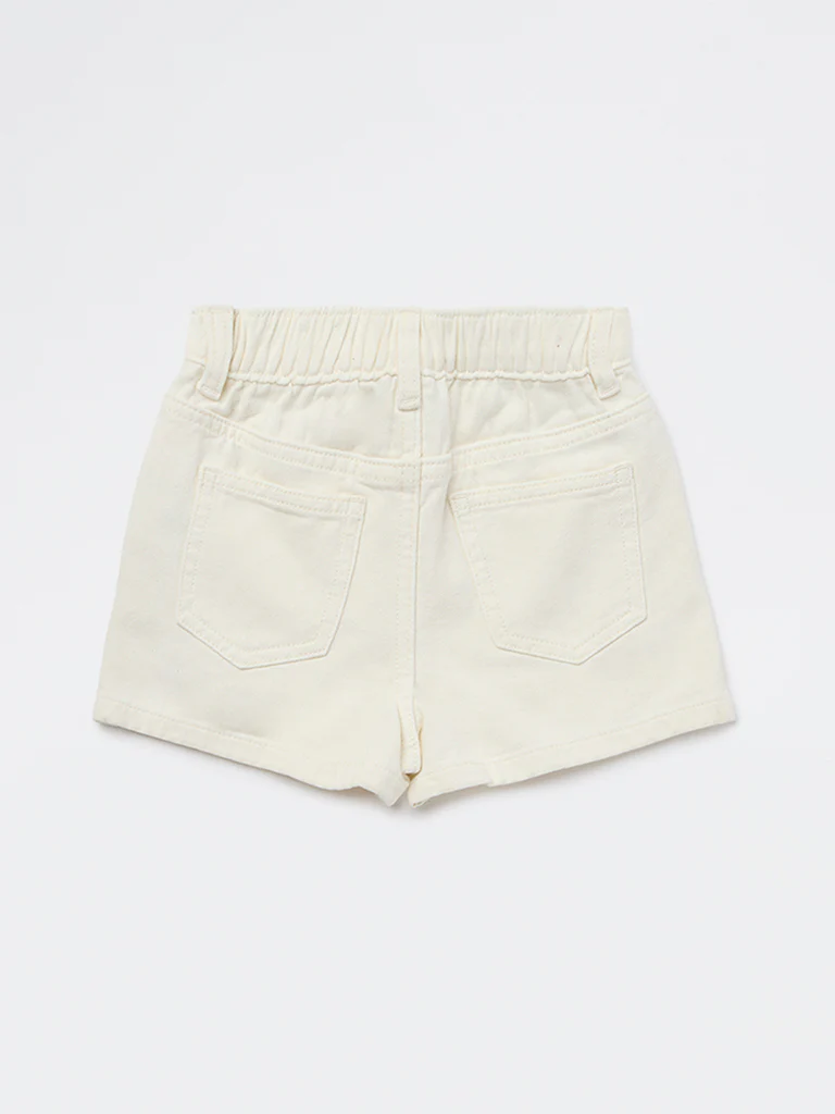 HOP Kids Girls Off-White High-Rise Cotton Shorts - Image 5