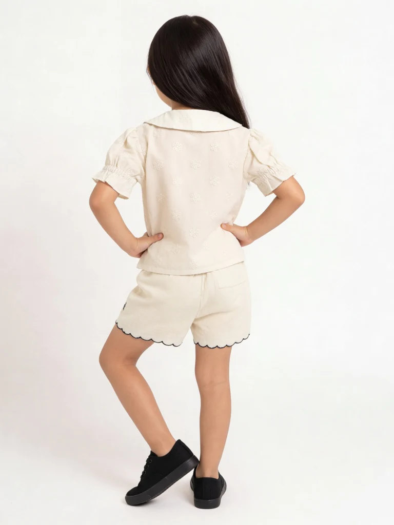 HOP Kids Girls Off-White High-Rise Cotton Shorts - Image 2