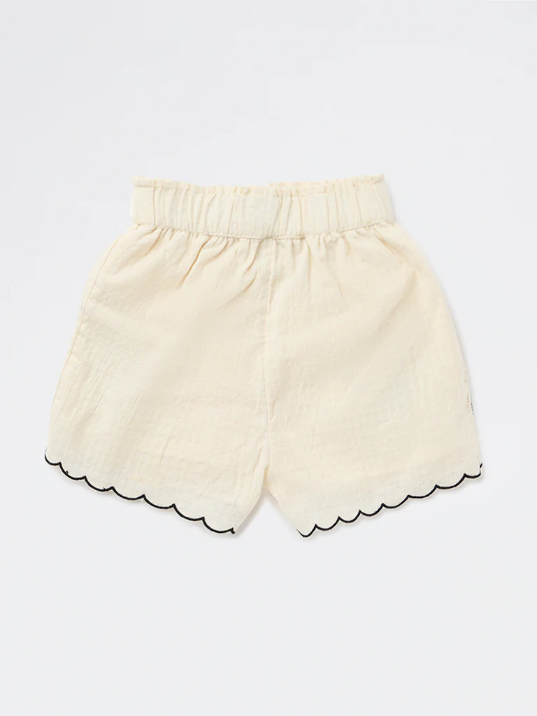 HOP Kids Girls Off-White High-Rise Cotton Shorts - Image 4