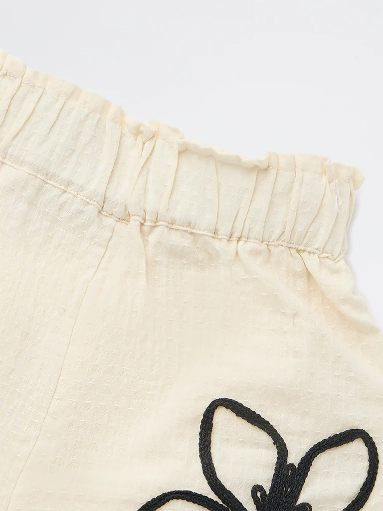 HOP Kids Girls Off-White High-Rise Cotton Shorts - Image 5