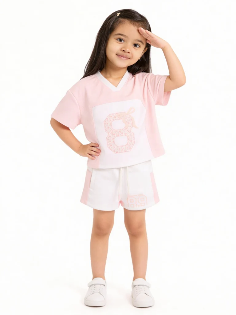 HOP Kids Girls Off-White Numerical Printed High-Rise Shorts