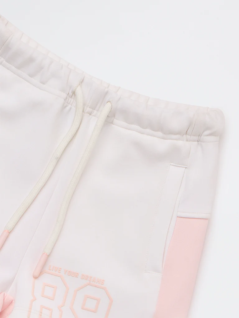 HOP Kids Girls Off-White Numerical Printed High-Rise Shorts - Image 5