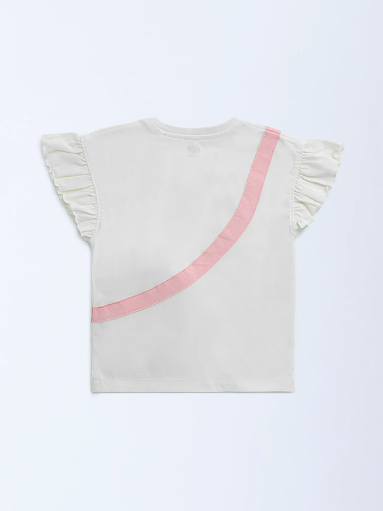 HOP Kids Girls Off-White Pouch-Detailed Cotton Top - Image 3