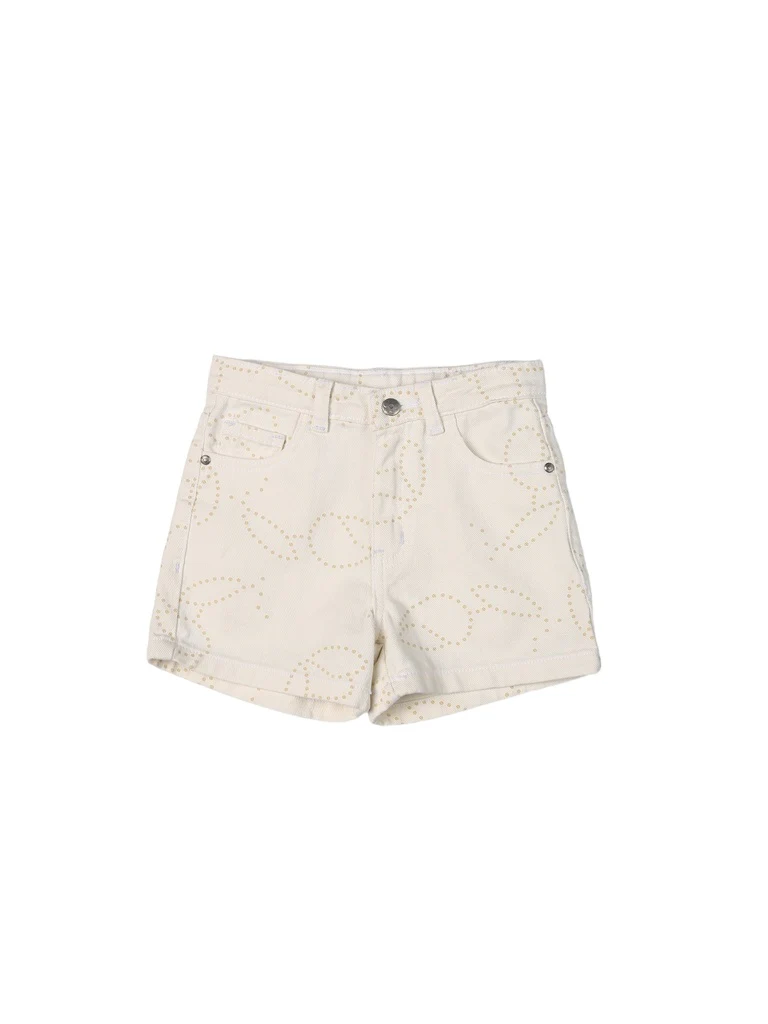 HOP Kids Girls Off-White Schiffli Pattern Denim Shorts - Image 3