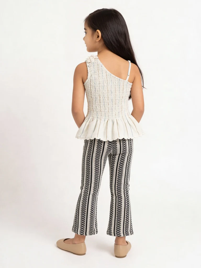 HOP Kids Girls Off-White Smocked One-Shoulder Cotton Top - Image 2
