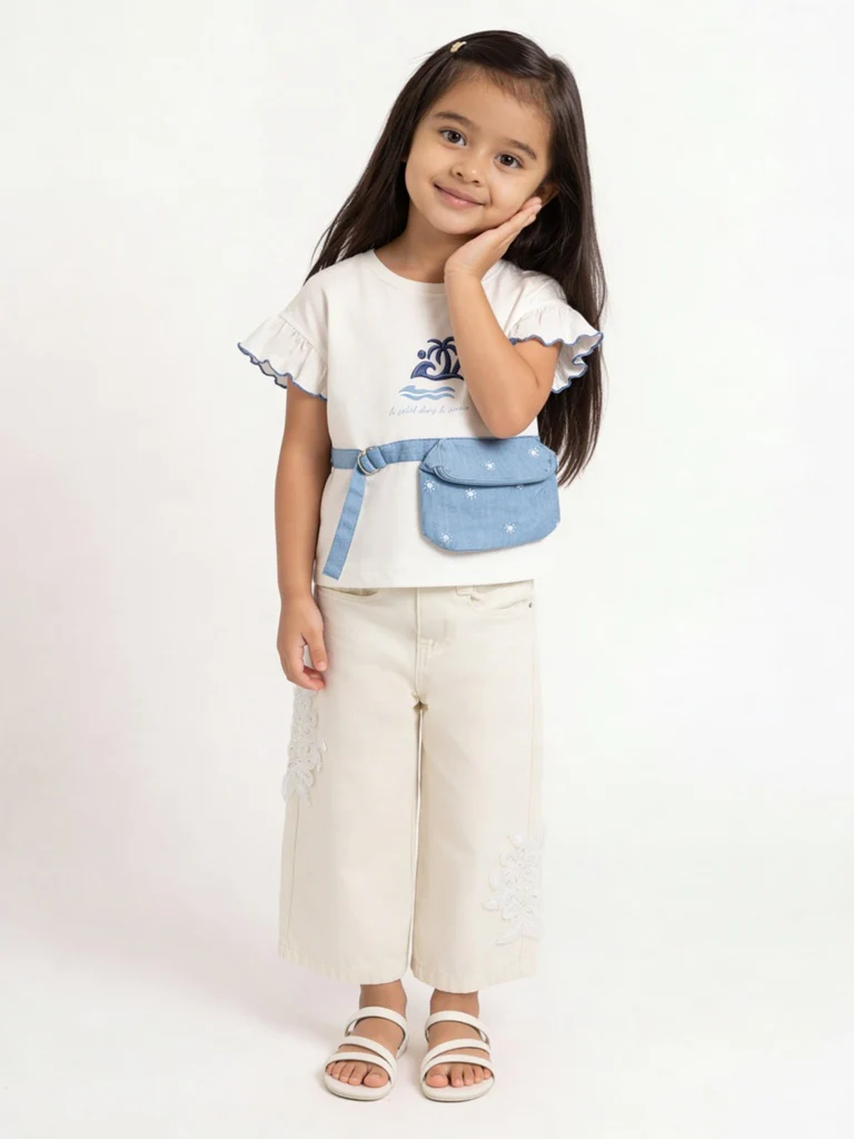 HOP Kids Girls Off-White Straight-Fit High-Rise Jeans