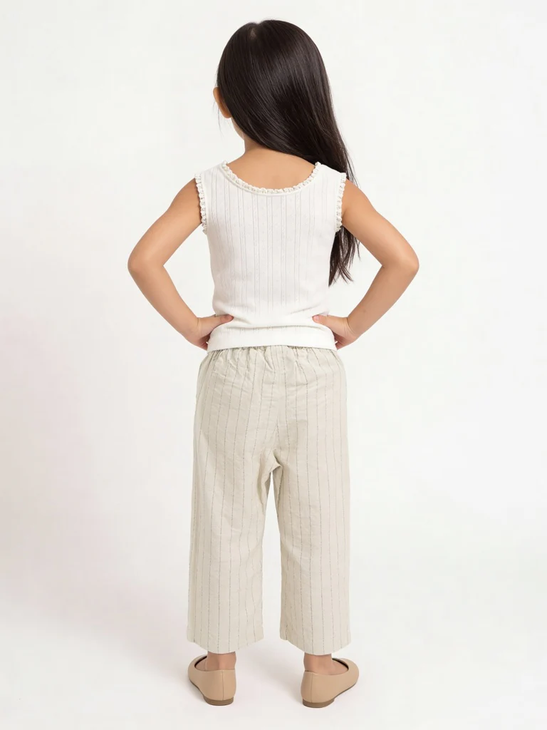 HOP Kids Girls Off-White Stripe-Pattern Mid-Rise Pants - Image 2