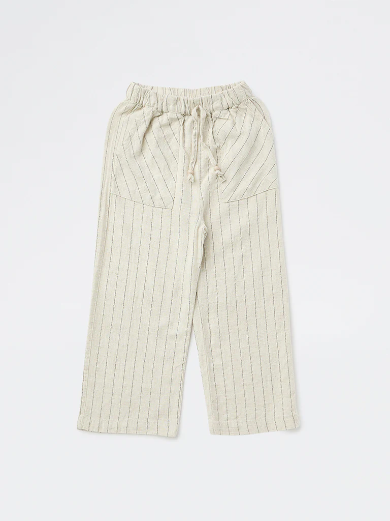 HOP Kids Girls Off-White Stripe-Pattern Mid-Rise Pants - Image 3