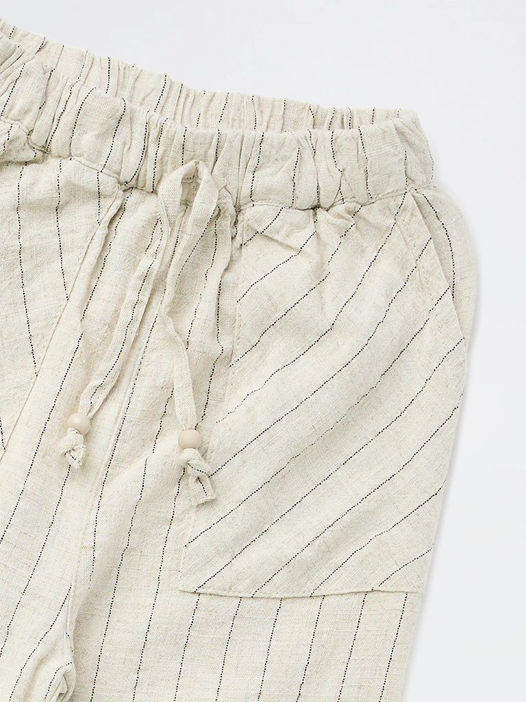 HOP Kids Girls Off-White Stripe-Pattern Mid-Rise Pants - Image 5