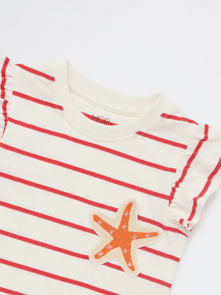 HOP Kids Girls Off-White Striped Cotton Top - Image 6