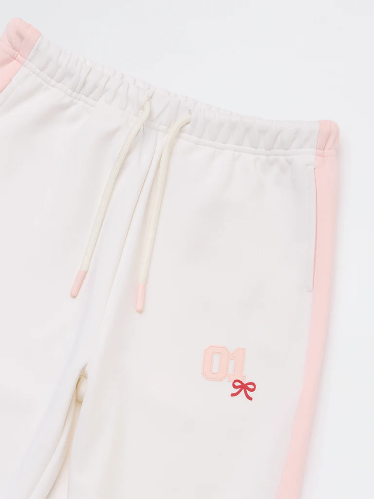 HOP Kids Girls Off-White Striped Mid-Rise Track Pants - Image 3