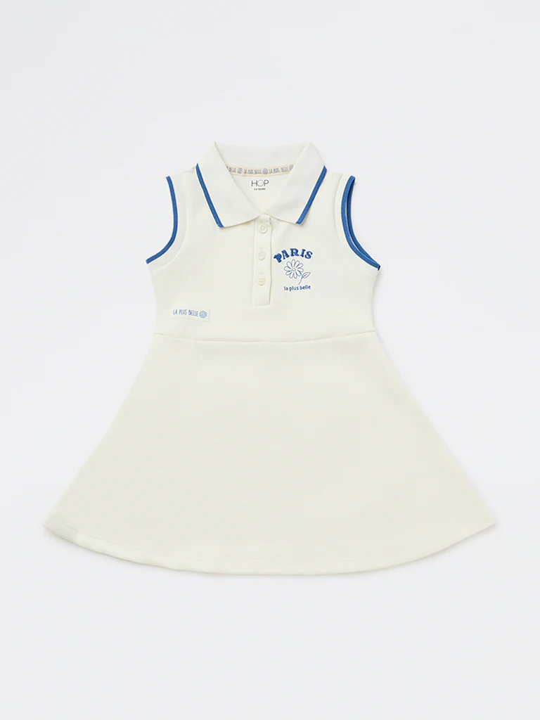 HOP Kids Girls Off-White Text-Detailed Tennis Dress - Image 3