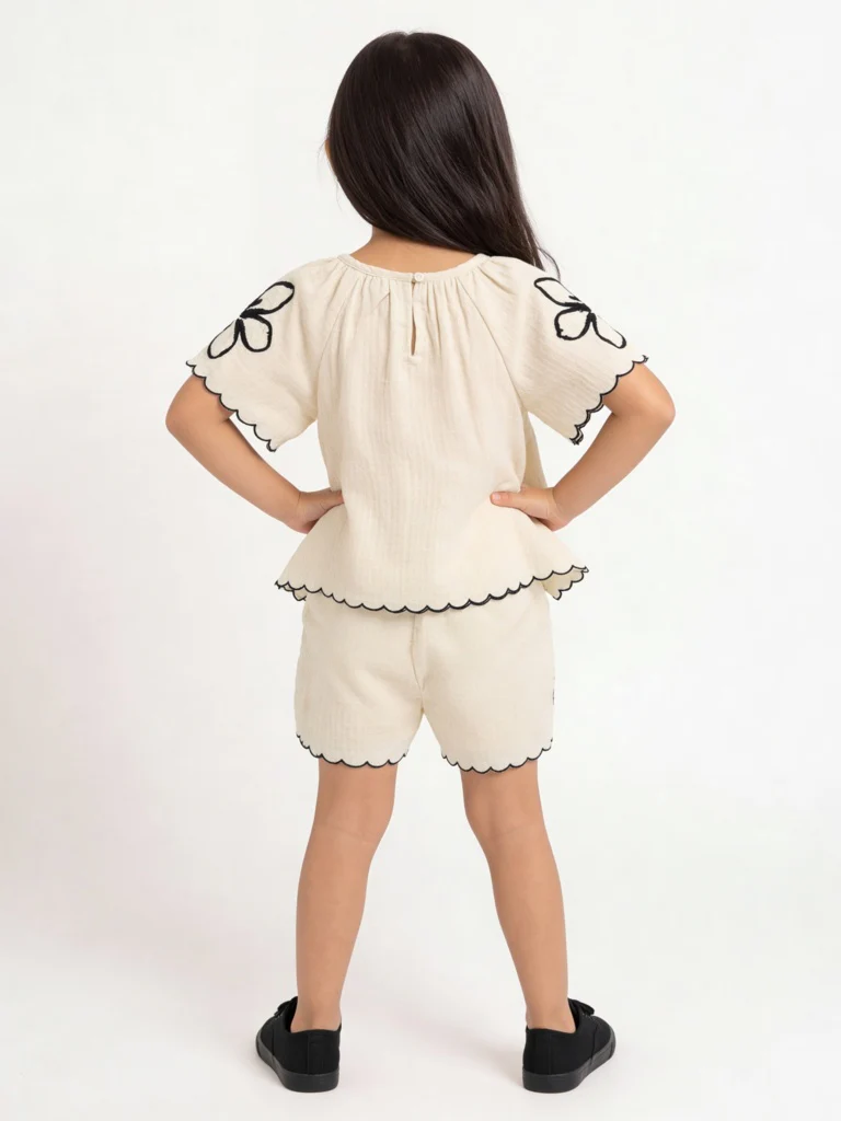 HOP Kids Girls Off-White Textured A-Line Cotton Top - Image 2