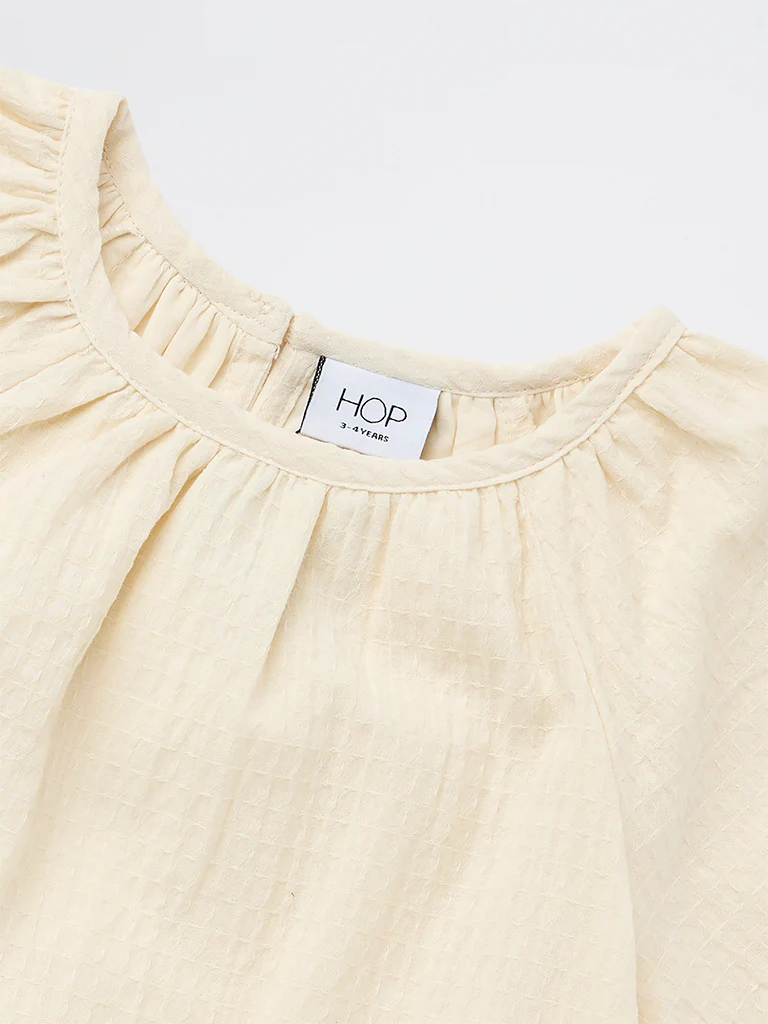 HOP Kids Girls Off-White Textured A-Line Cotton Top - Image 5