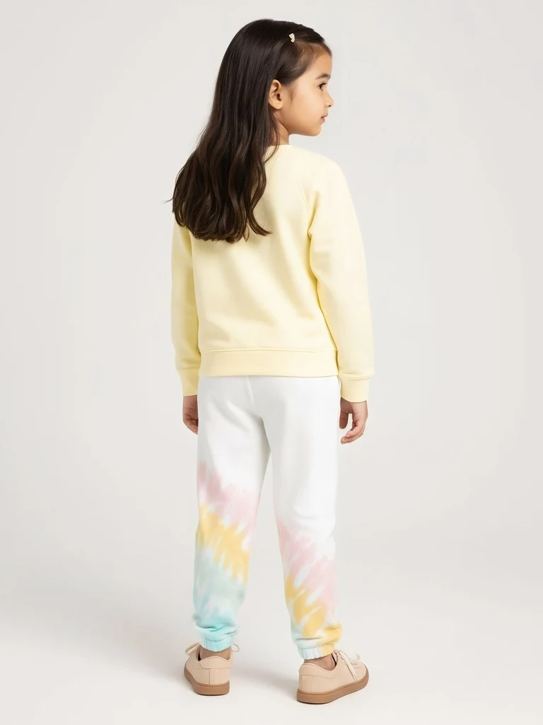 HOP Kids Girls Off-White Tie-Dye High-Rise Cotton-Blend Joggers - Image 3